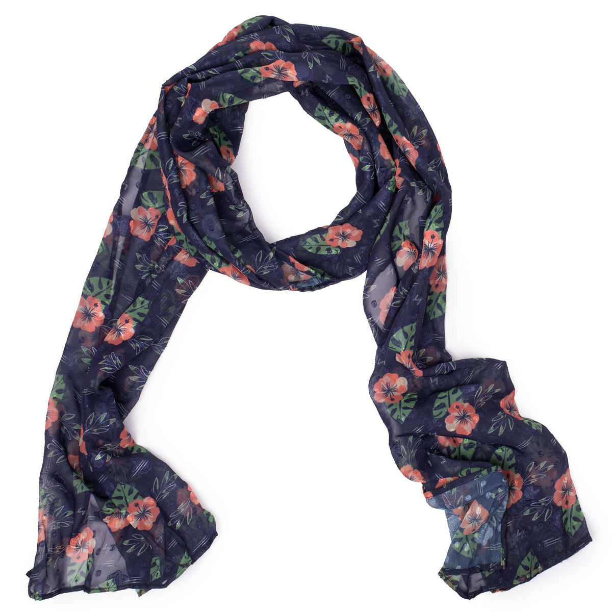 Twist Lightweight Printed Shawl - ALOHA NAVY - Twist_AlohaNavy_01