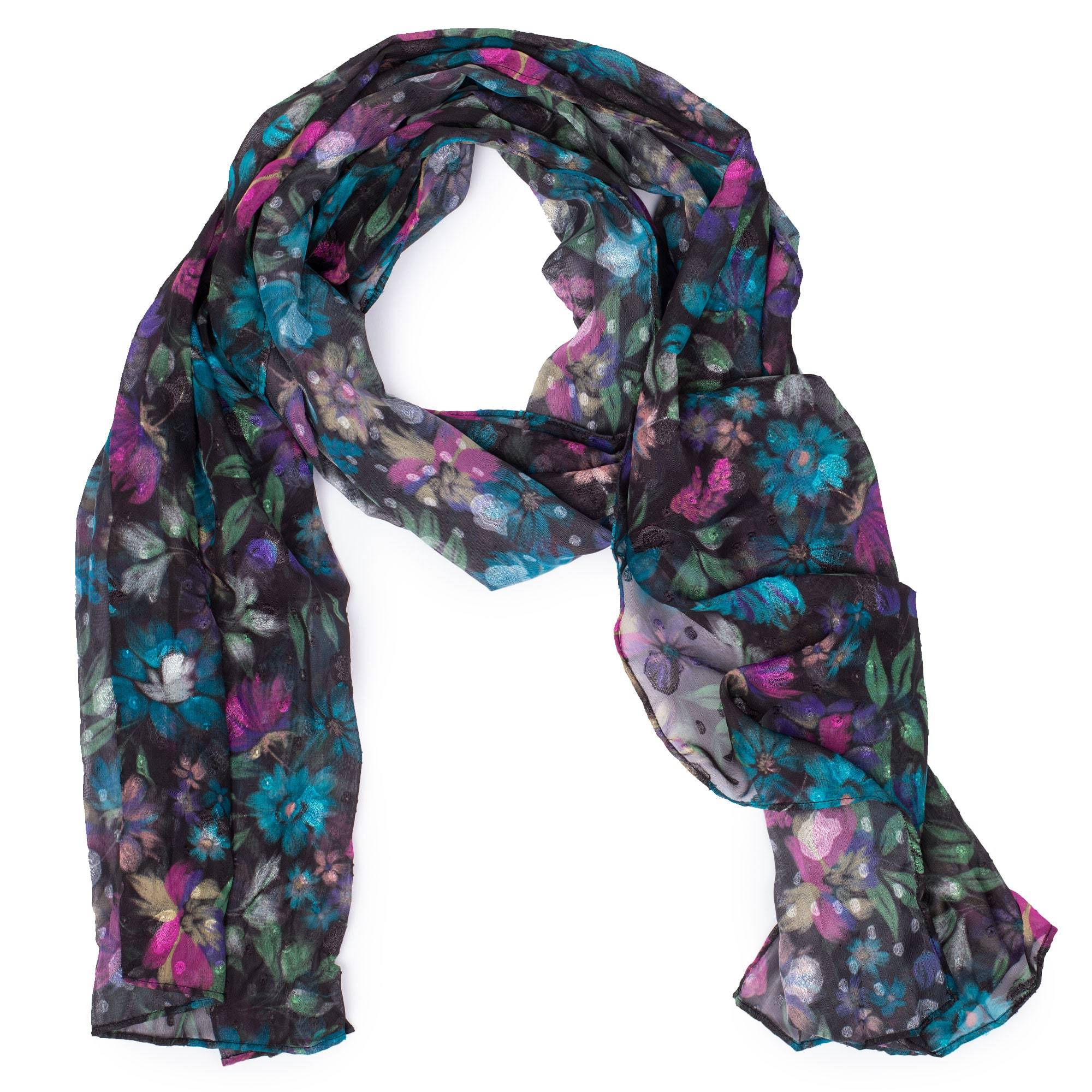 Twist Lightweight Printed Shawl - BLOOM BLACK - Twist_BloomBlack_01