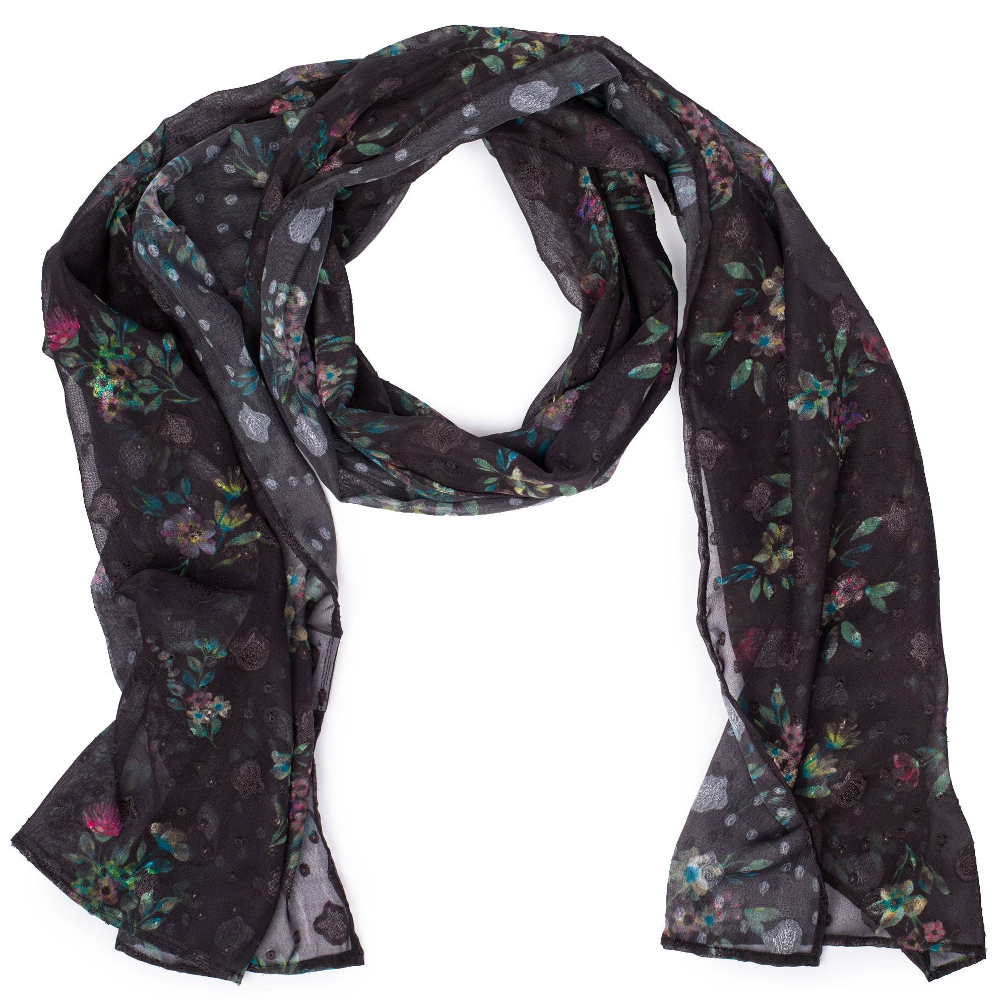 Twist Lightweight Printed Shawl - BOUQUET BLACK - Twist_BouquetBlack_01