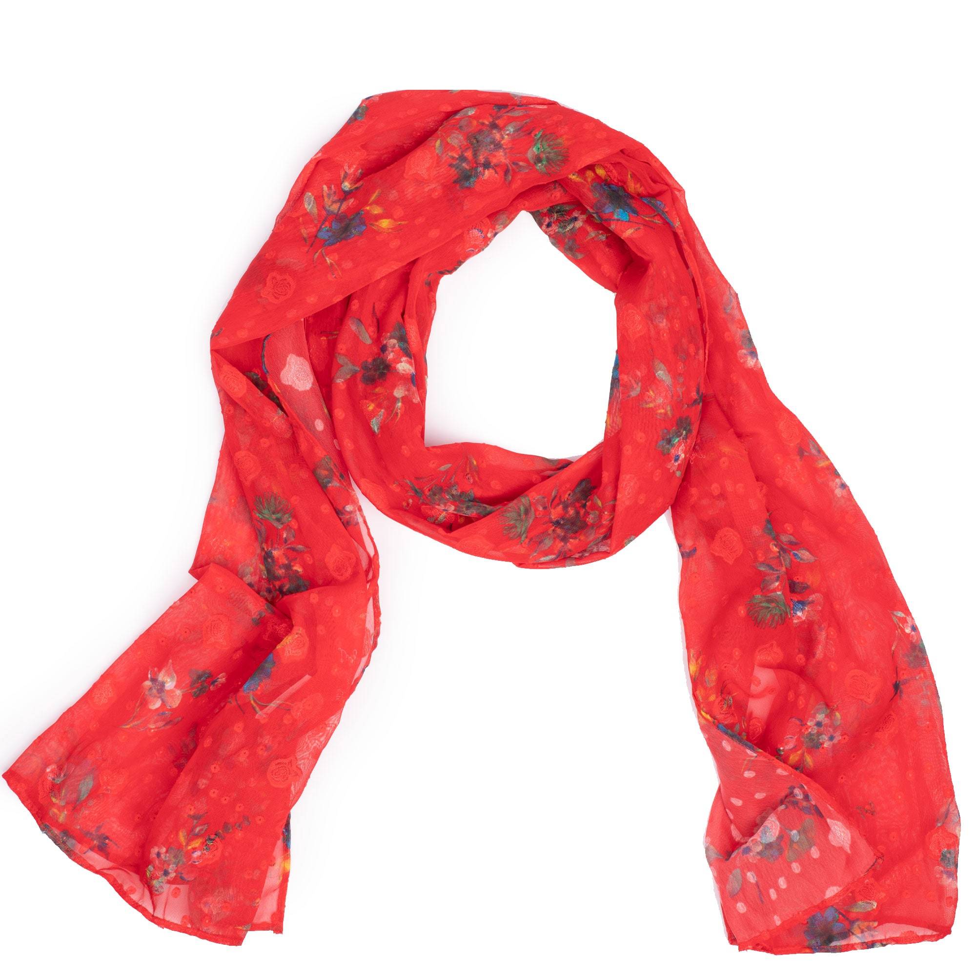 Twist Lightweight Printed Shawl - BOUQUET RED - Twist_BouquetRed_01