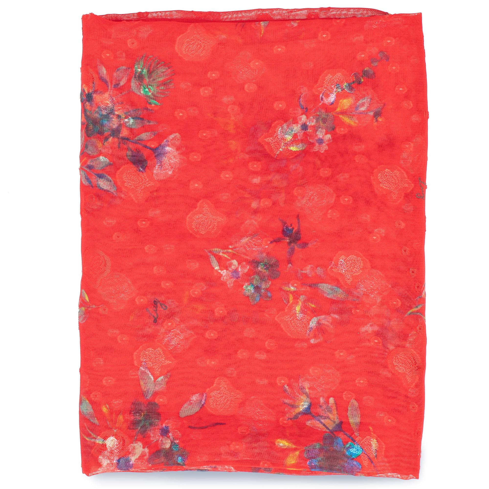 Twist Lightweight Printed Shawl - BOUQUET RED - Twist_BouquetRed_01a