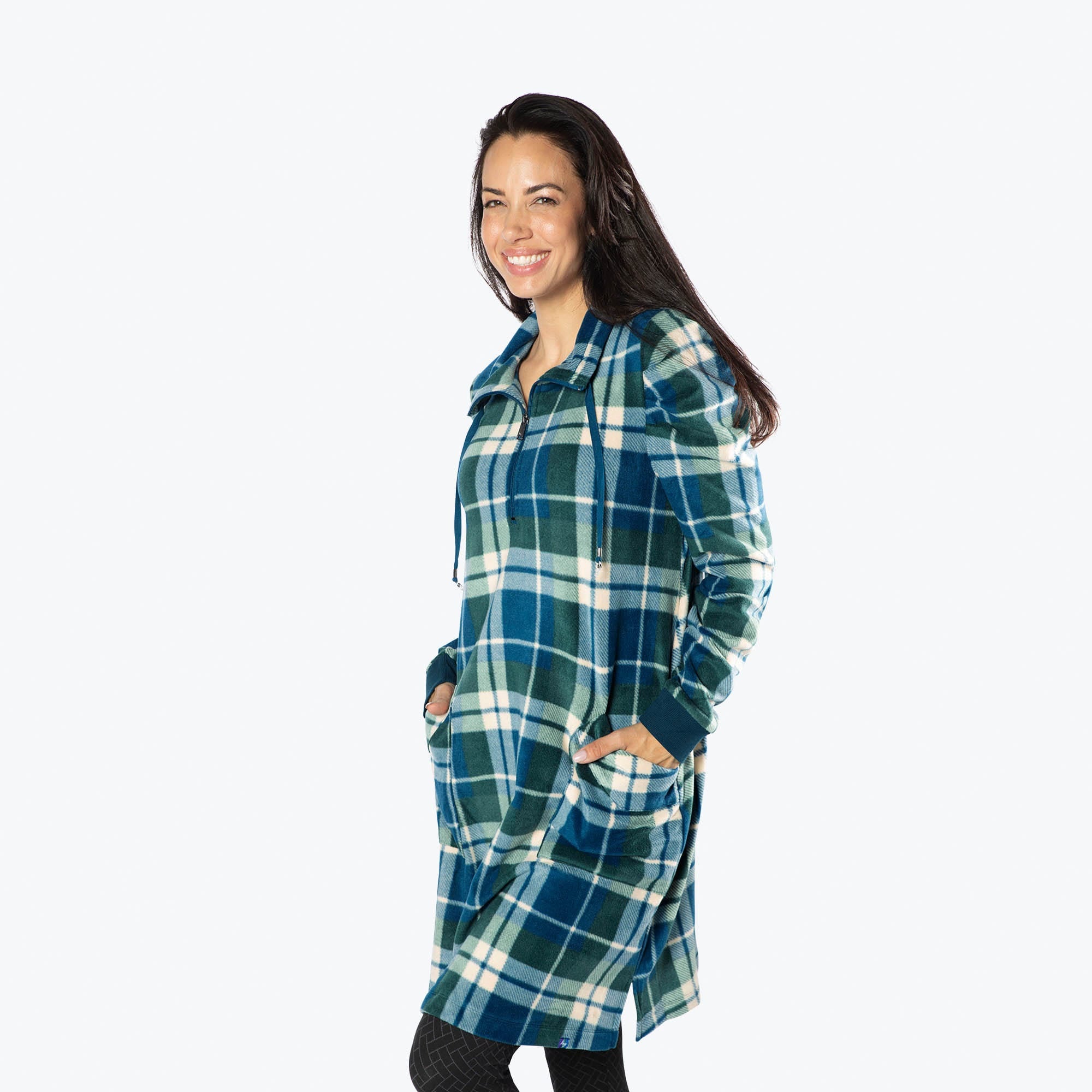 Via Stretch Fleece Tunic - FLANNEL PLAID NAVY - ViaStretchFleece_FlannelPlaid_S_03_01