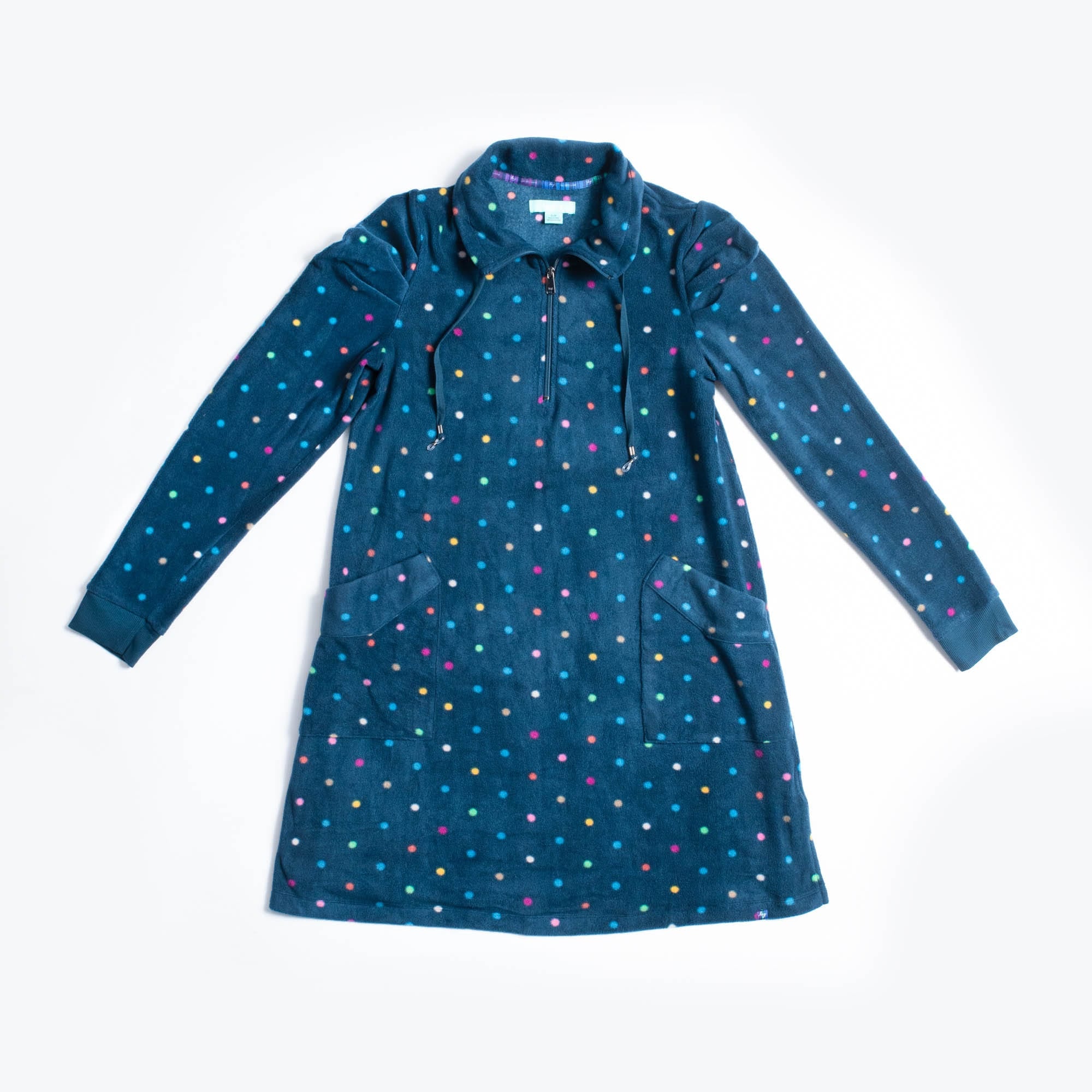 Via Stretch Fleece Tunic - MULTI DOTS NAVY - ViaStretchFleece_MultiDots_Flatlay