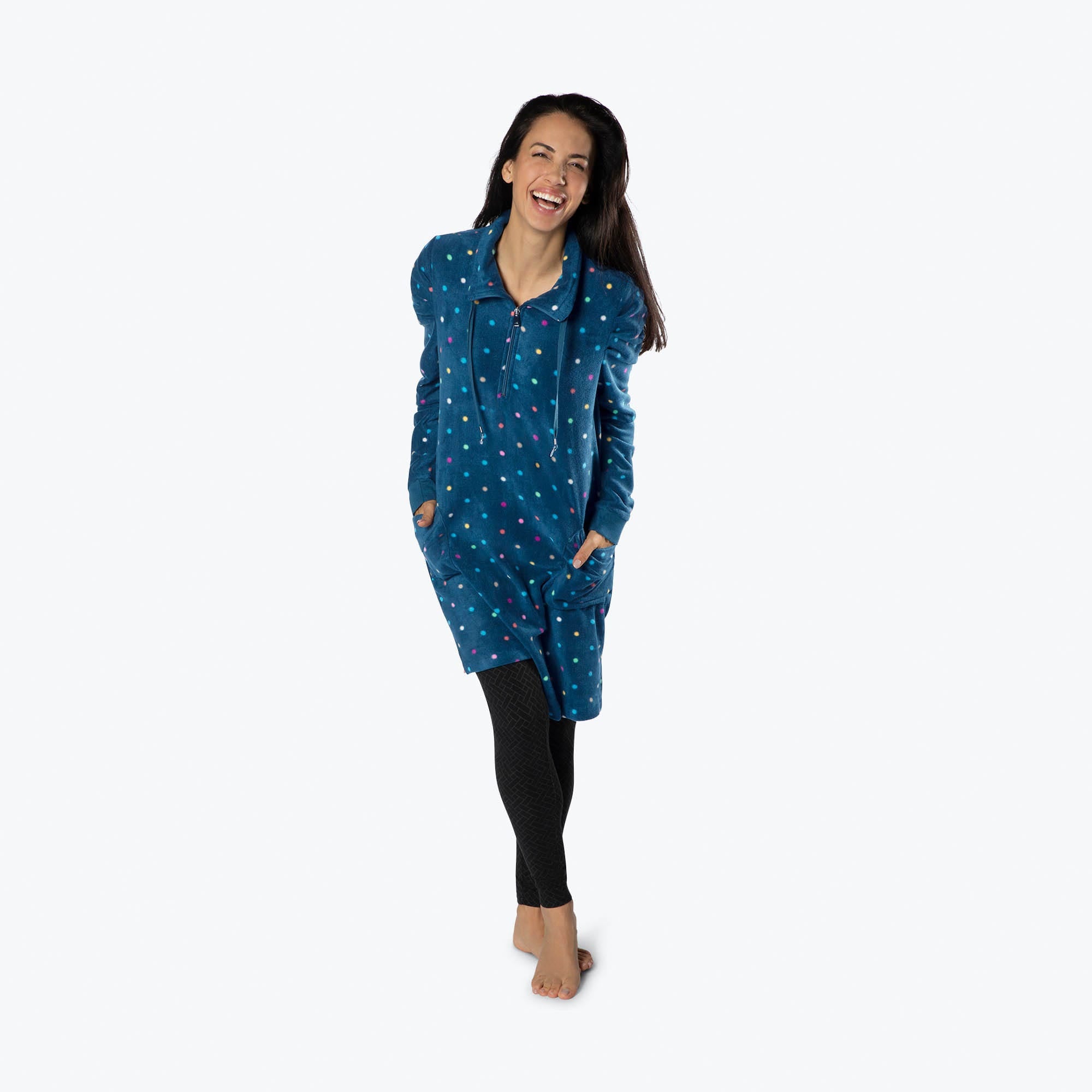 Via Stretch Fleece Tunic - MULTI DOTS NAVY - ViaStretchFleece_MultiDots_S_01