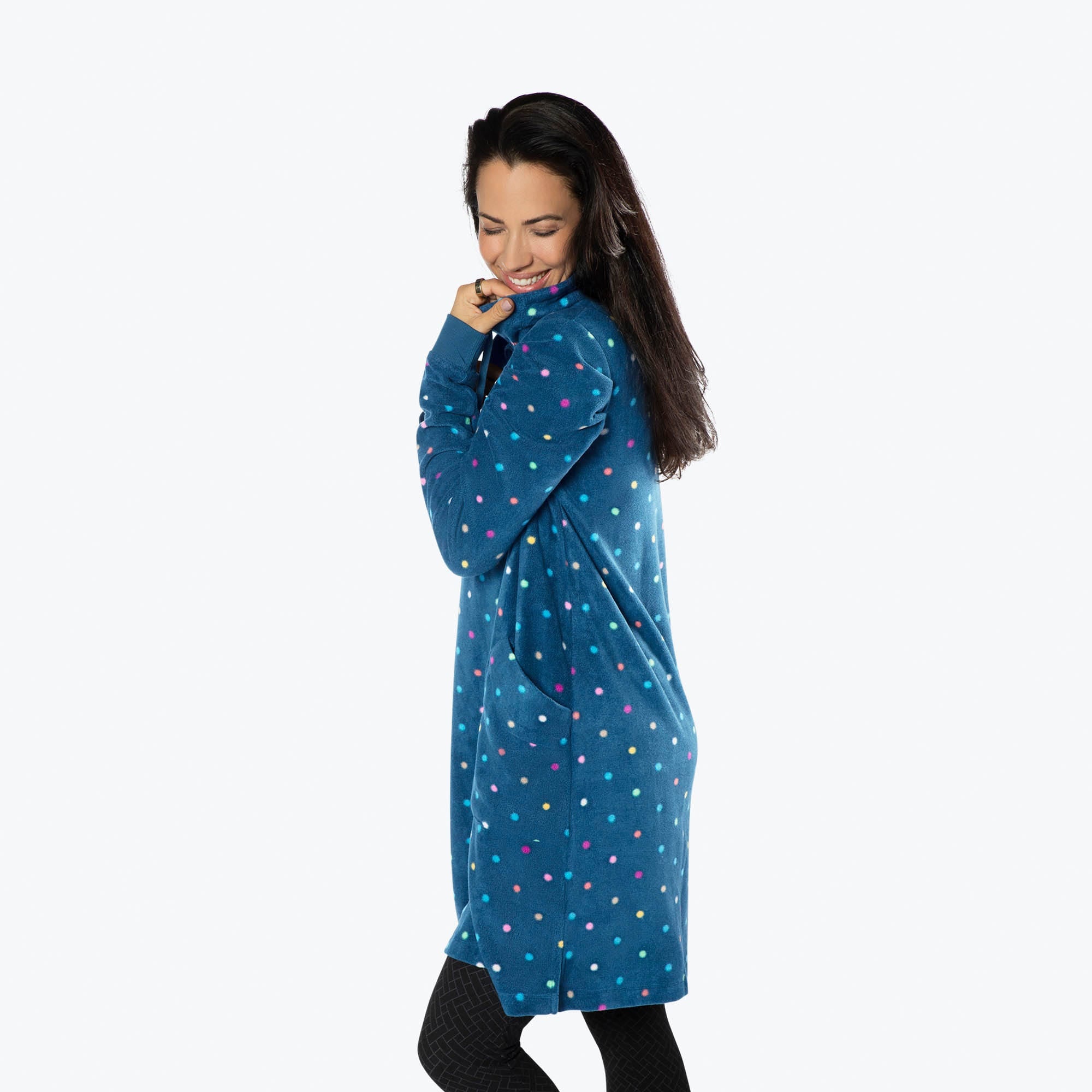 Via Stretch Fleece Tunic - MULTI DOTS NAVY - ViaStretchFleece_MultiDots_S_03