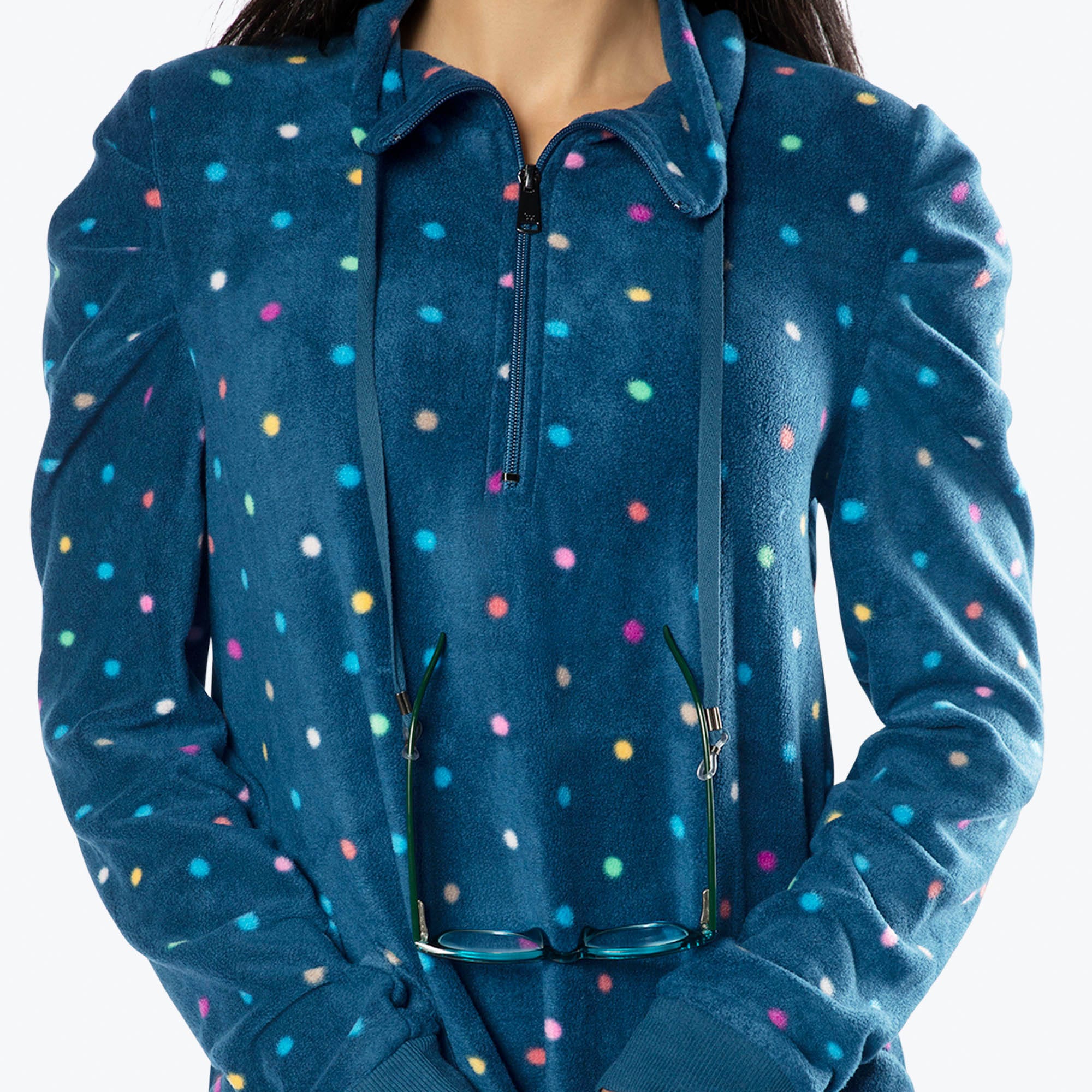 Via Stretch Fleece Tunic - MULTI DOTS NAVY - ViaStretchFleece_MultiDots_S_04