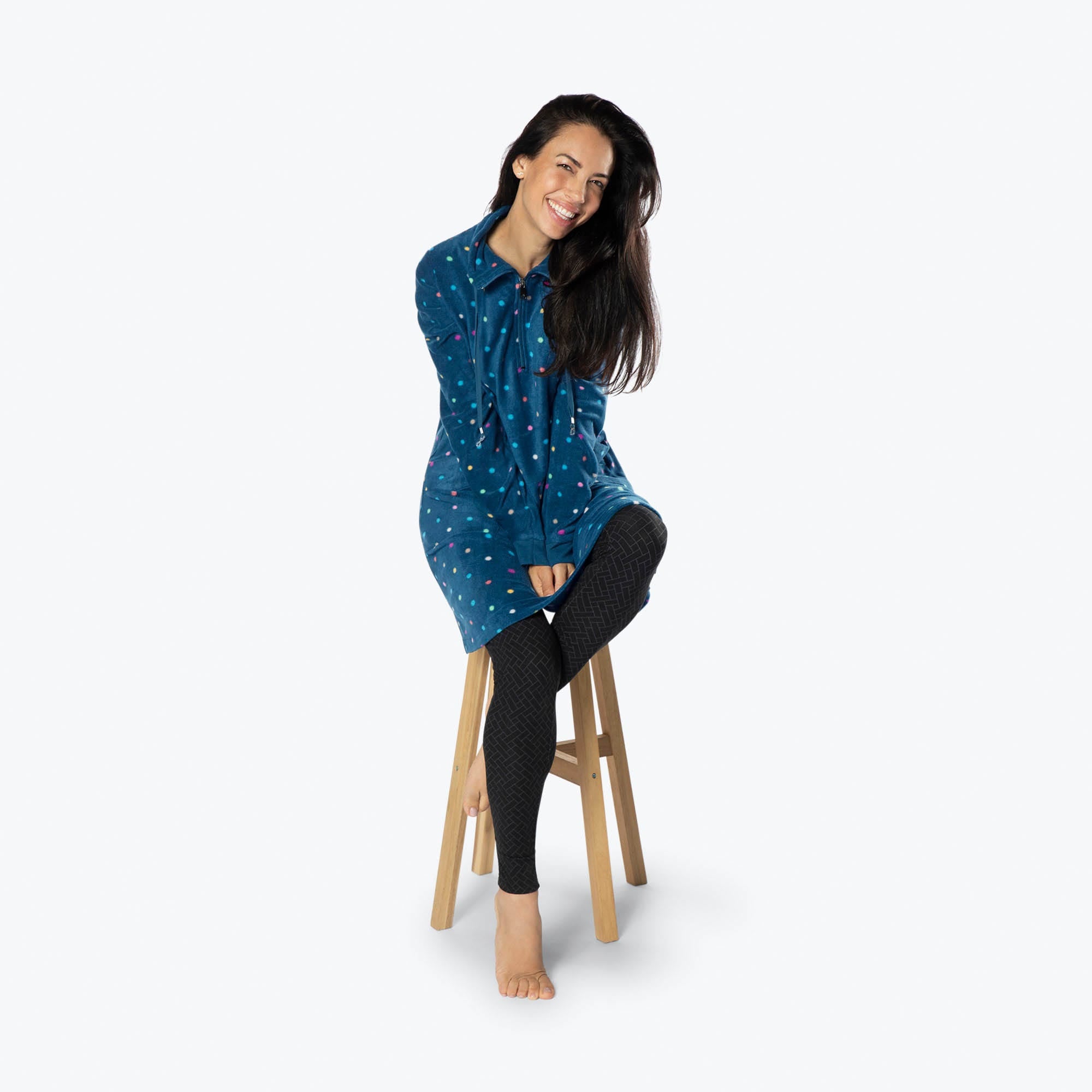Via Stretch Fleece Tunic - MULTI DOTS NAVY - ViaStretchFleece_MultiDots_S_05