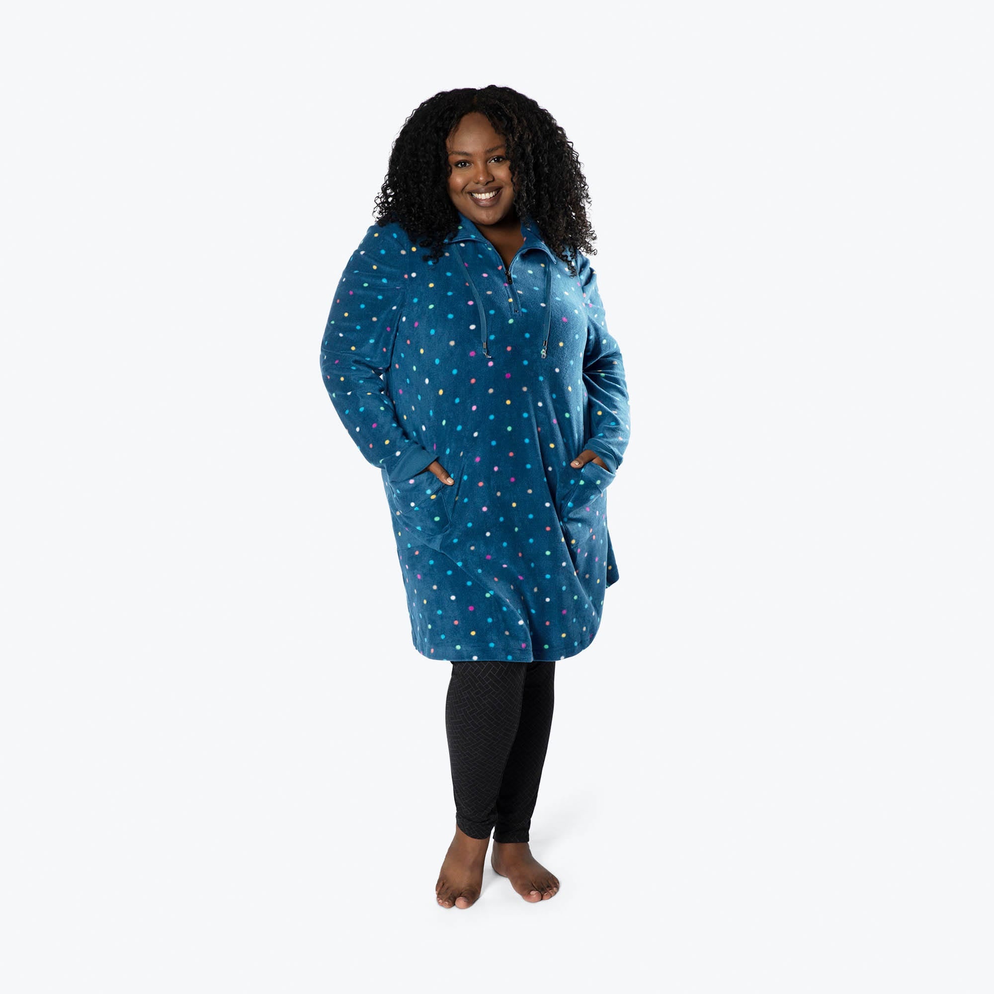 Via Stretch Fleece Tunic - MULTI DOTS NAVY - ViaStretchFleece_MultiDots_XL_01