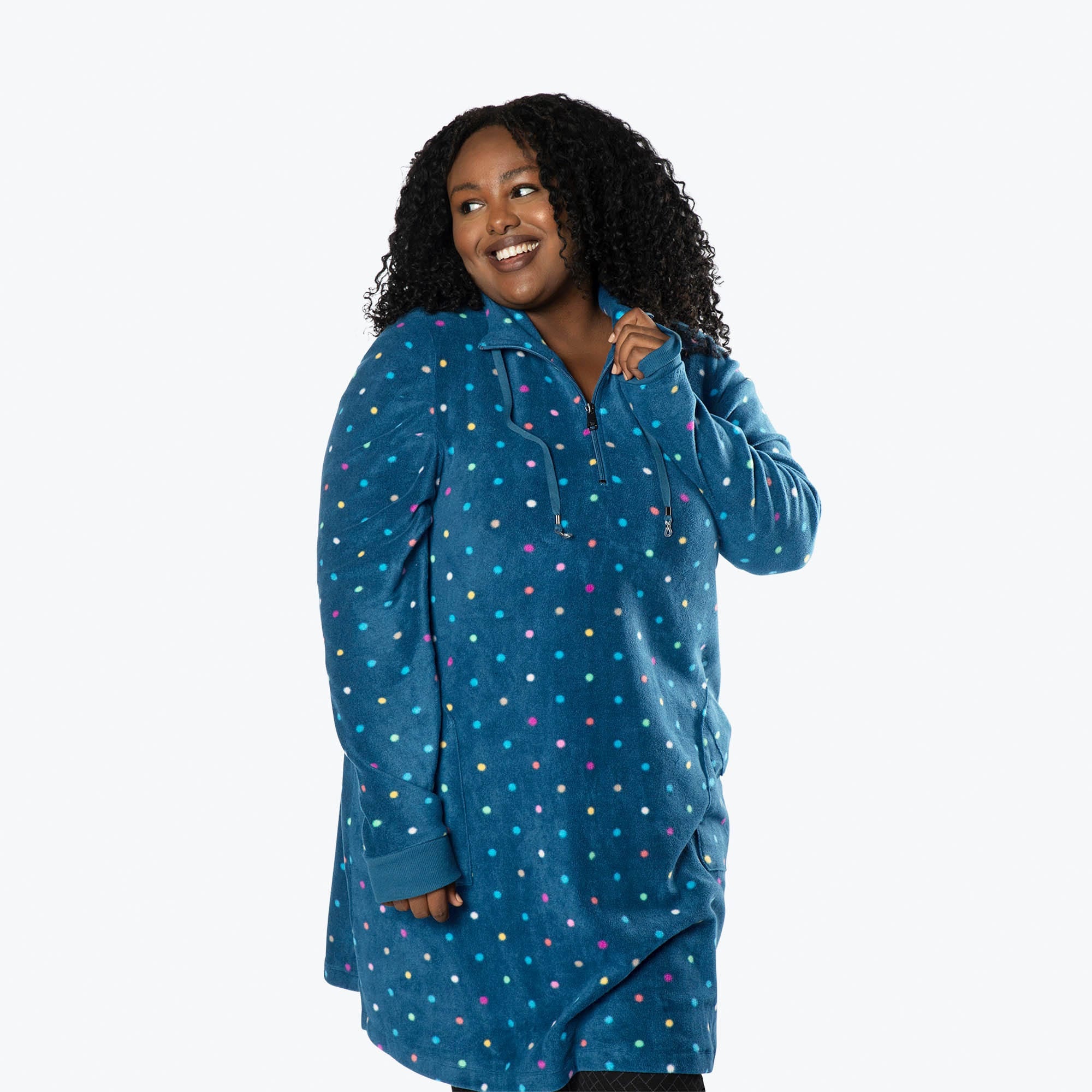 Via Stretch Fleece Tunic - MULTI DOTS NAVY - ViaStretchFleece_MultiDots_XL_03