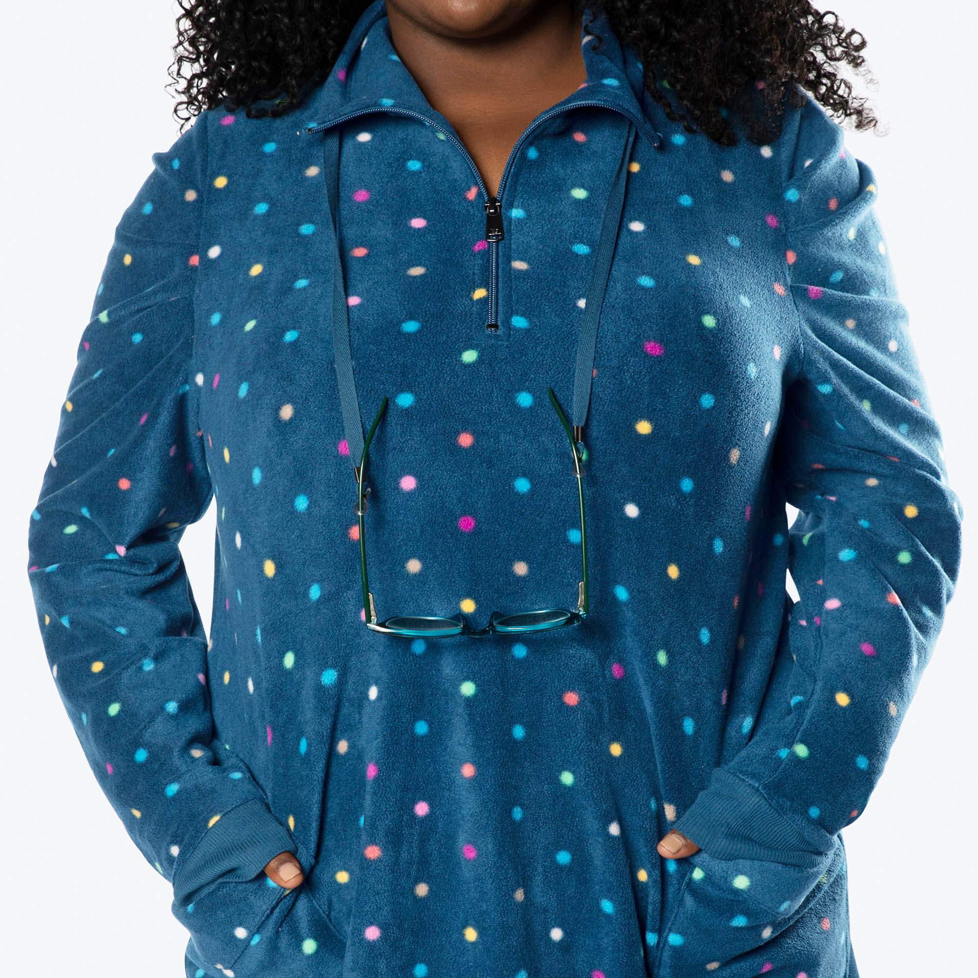 Via Stretch Fleece Tunic - MULTI DOTS NAVY - ViaStretchFleece_MultiDots_XL_04