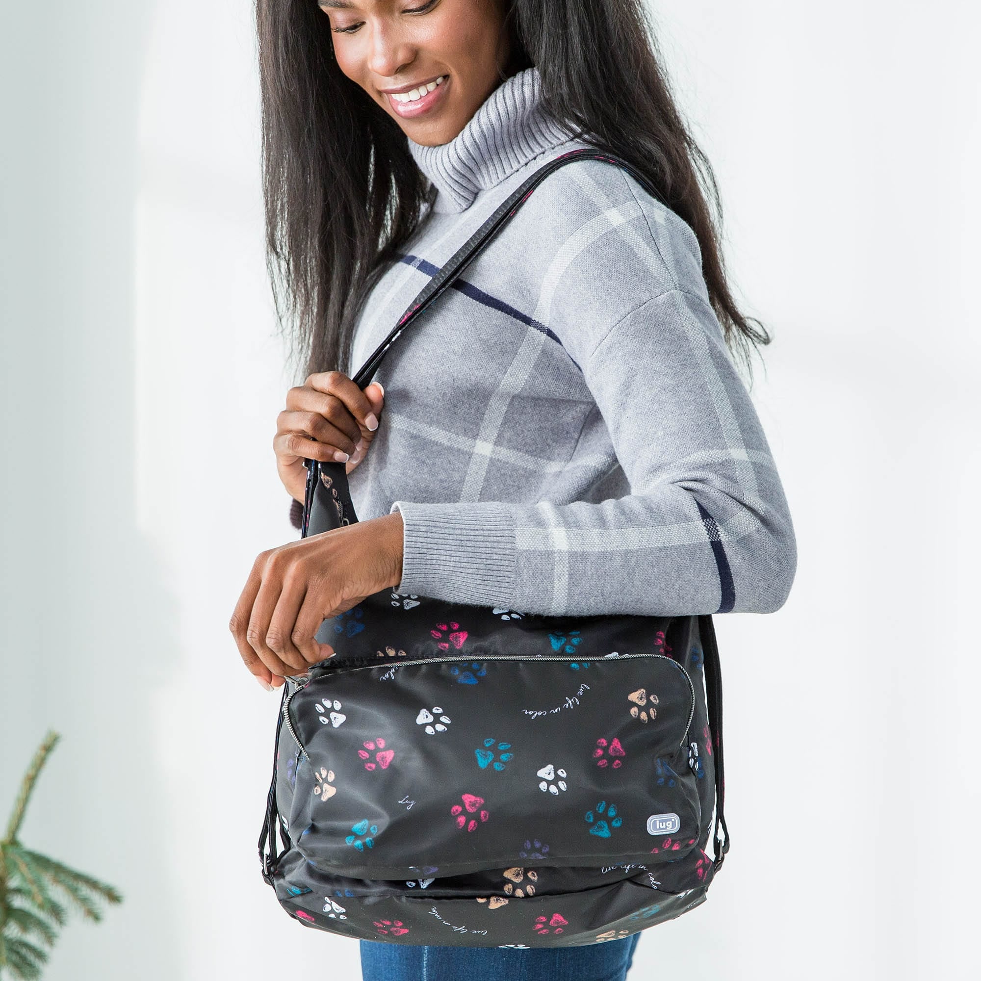 Lug Large Crossbody Zipliner Packable Wildlife Black