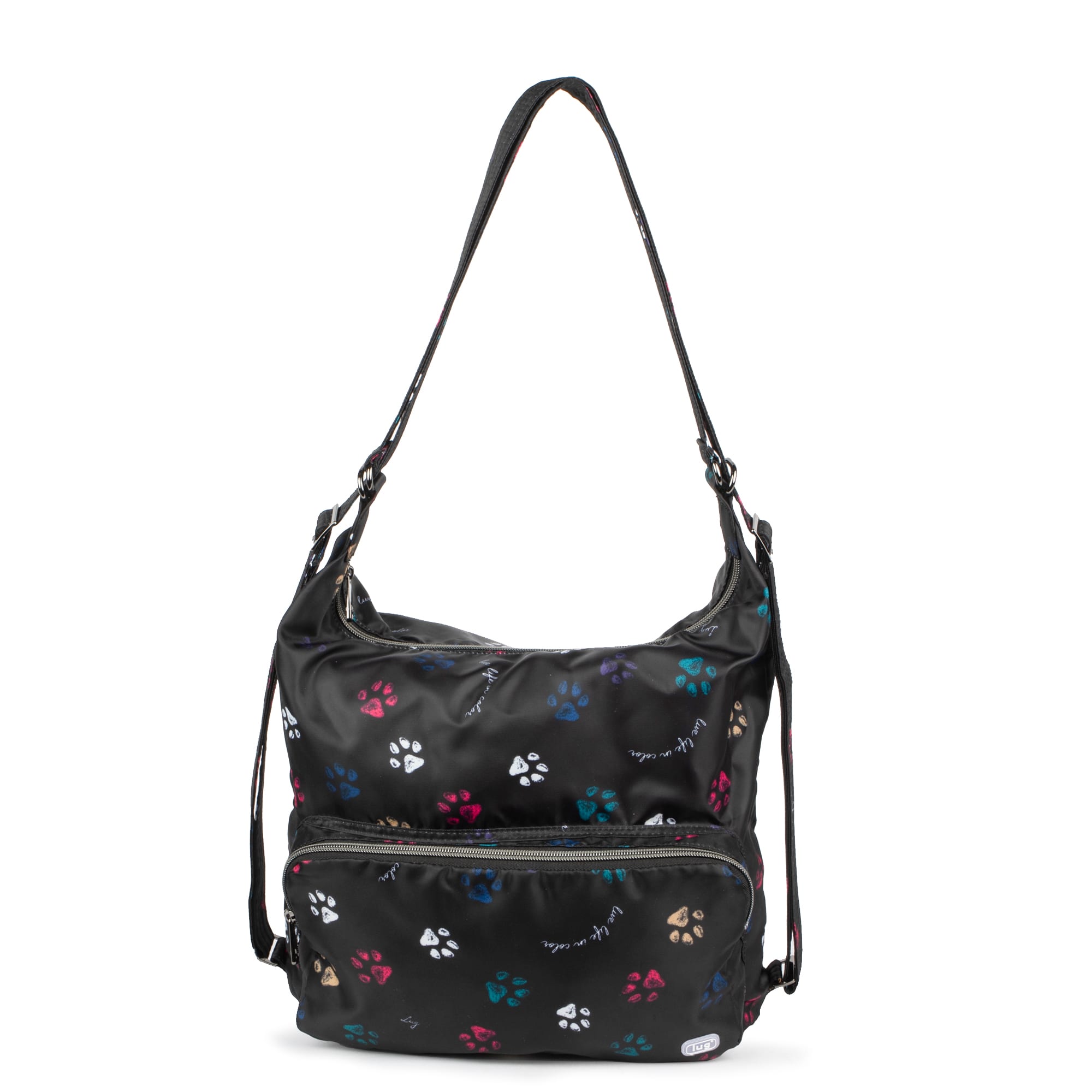Zipliner Packable Convertible Hobo Bag - - ZiplinerPackable_PawsBlack_01
