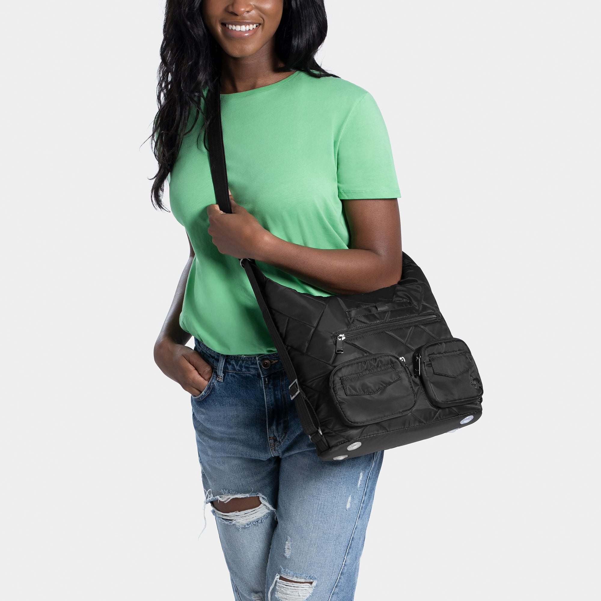 Zipliner 2 Convertible Hobo Bag - MIDNIGHT BLACK - Zipliner_Black_Model_01