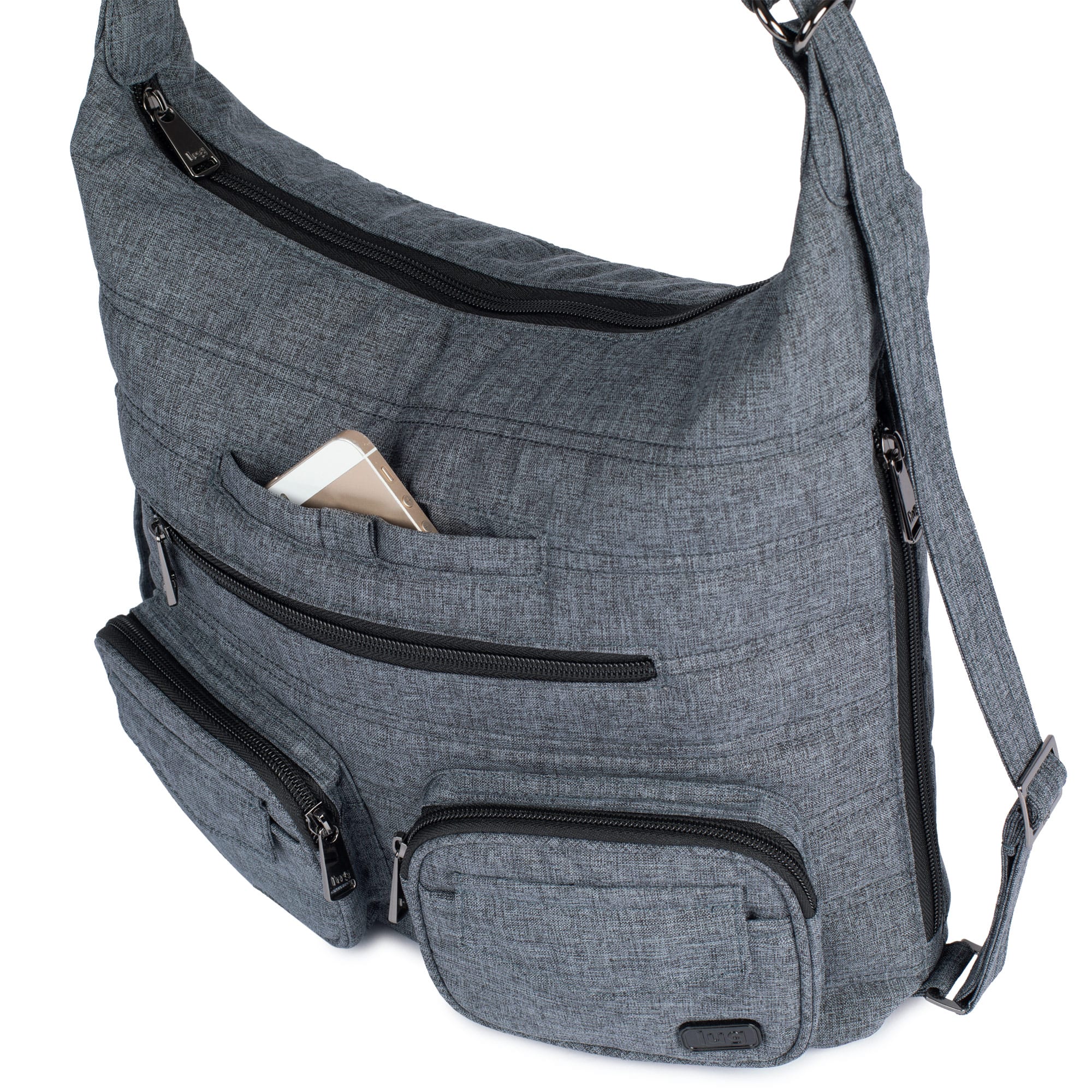 Zipliner Convertible Hobo Bag - - Zipliner_HeatherGrey_06g