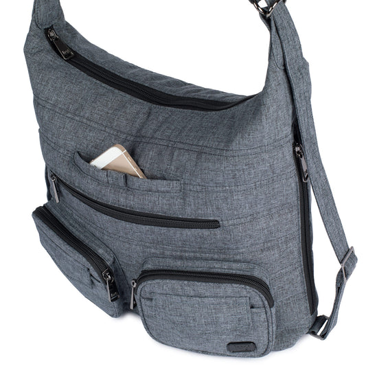 Zipliner Convertible Hobo Bag - - Zipliner_HeatherGrey_06g