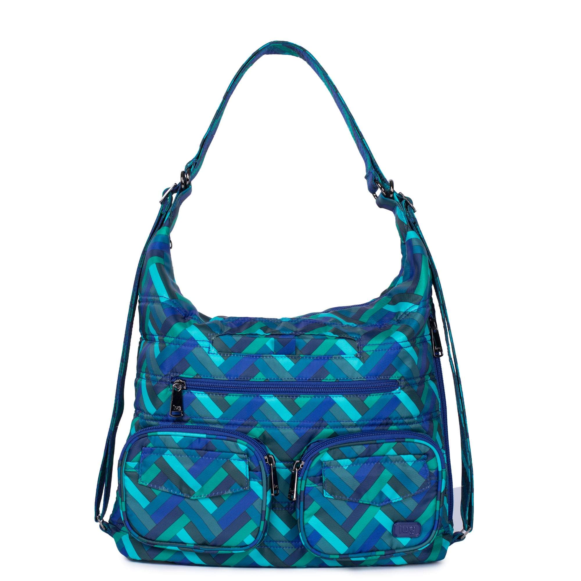 Zipliner Convertible Hobo Bag - HERRINGBONE AQUA - Zipliner_HerringboneAqua_01