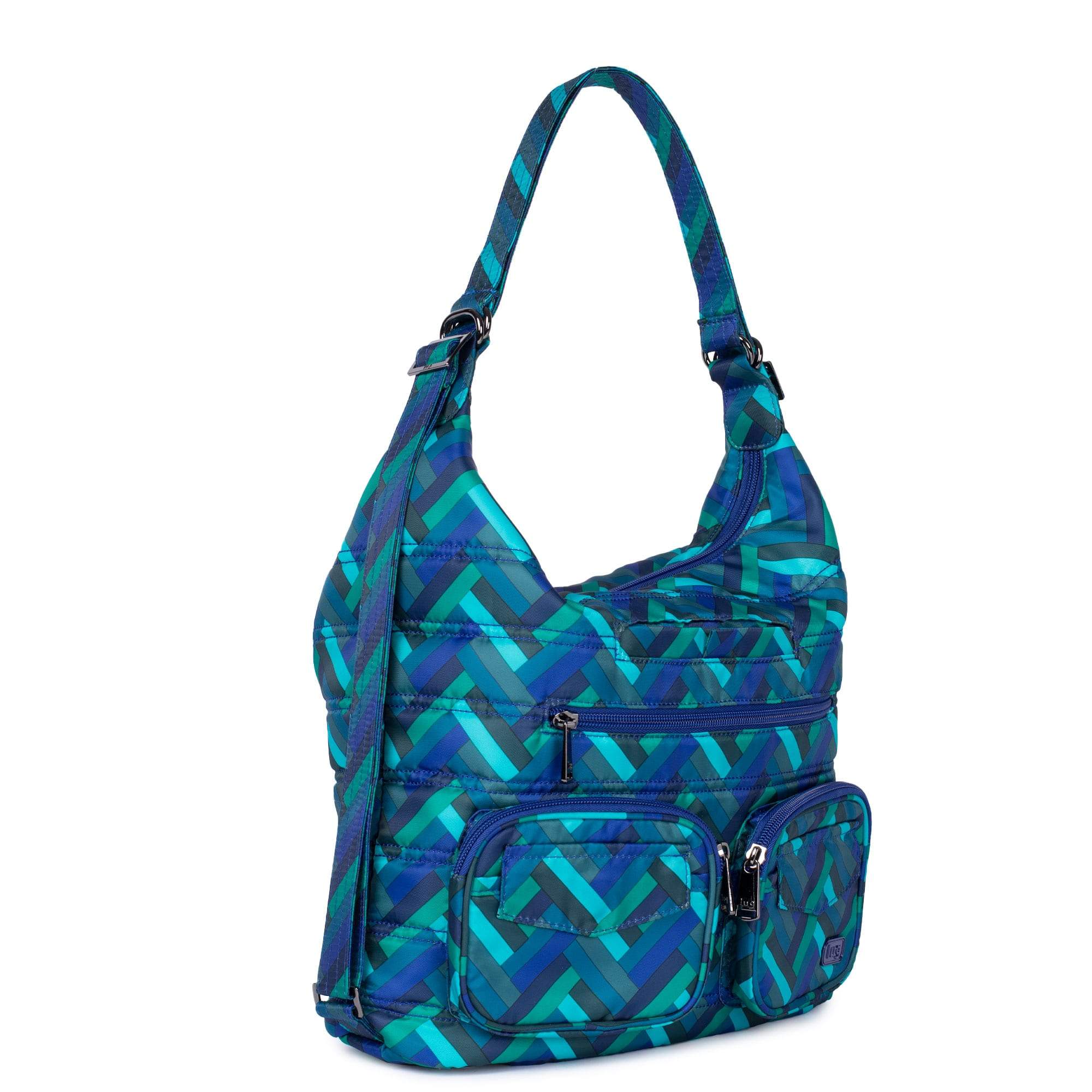 Zipliner Convertible Hobo Bag - HERRINGBONE AQUA - Zipliner_HerringboneAqua_02