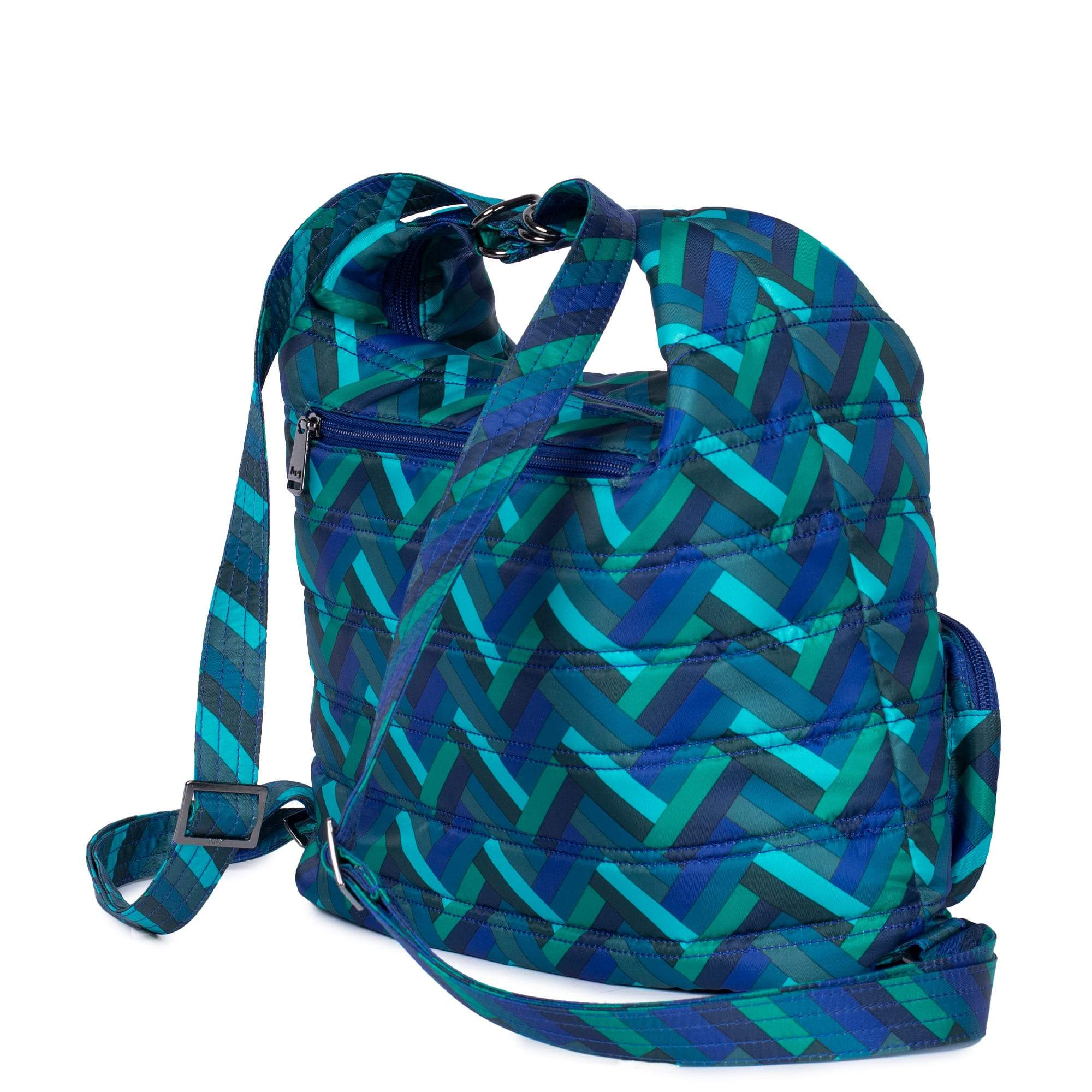 Zipliner Convertible Hobo Bag - HERRINGBONE AQUA - Zipliner_HerringboneAqua_04a