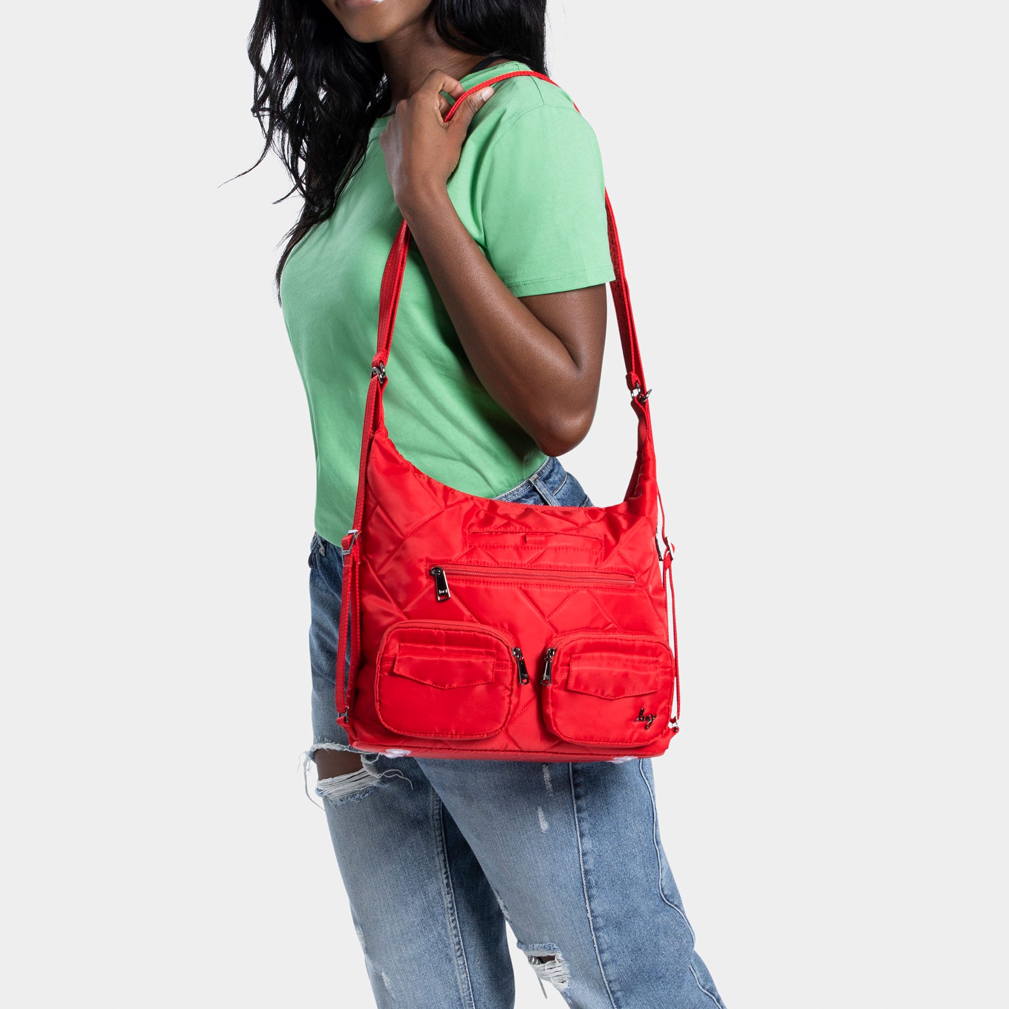 Zipliner 2 Convertible Hobo Bag - POPPY RED - Zipliner_Poppy-Red_Model_01