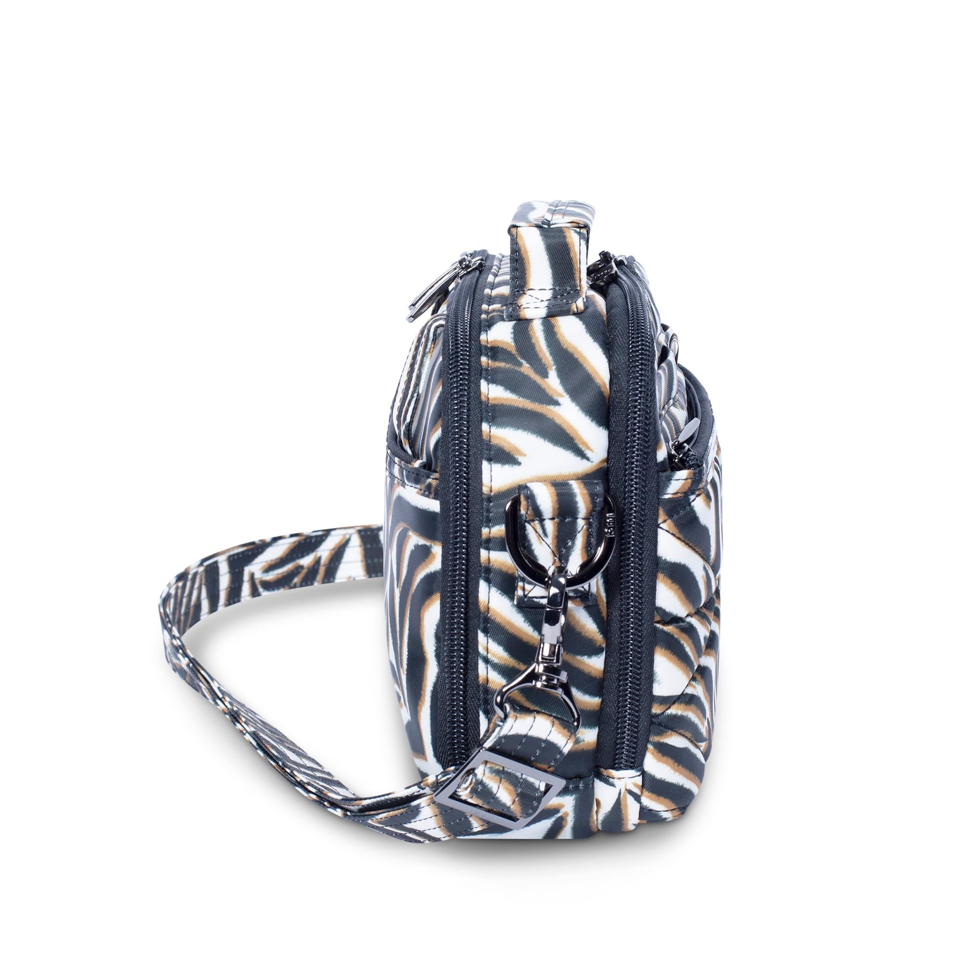 Lug Roundabout XL Convertible Wallet Crossbody in zebra sand with zippered compartment and adjustable strap, versatile and stylish.